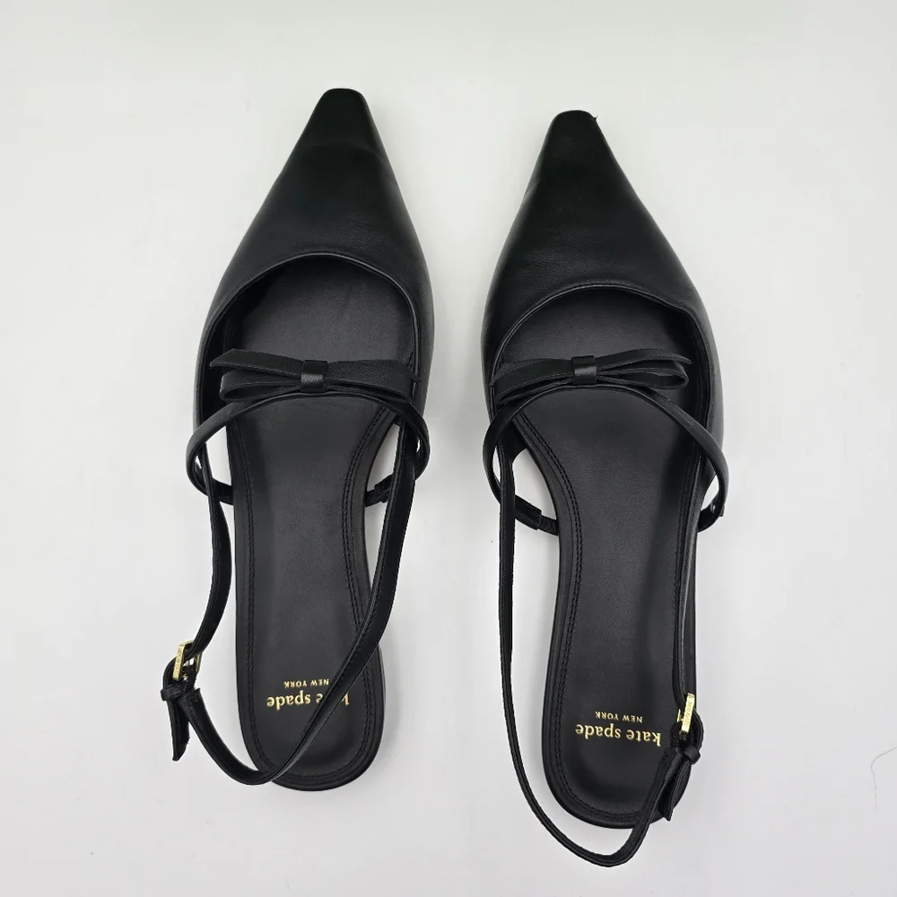 kate spade Black Pointed Slingback Flats with Bow
